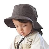 [kukka ja puu] 帽子 子供 紫外線カット UVカット ひも付き 女の子 男の子 ベビー 日除け キッズ帽子 保冷剤ポケット＆日よけタレ付き 熱中症対策／クッカヤプー (52.0 cm, チャコール)