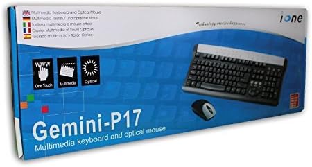 French Computer Keyboard - iOne Gemini P17 French Multimedia Wired PS2 - USB Adapter Included - Black Computer Keyboard with a Silver Strip and Optical Mouse