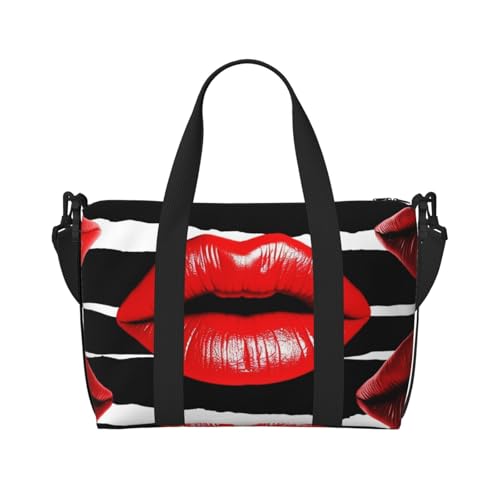 Sports Gym Bag for Women Men Travel Duffel Bag Tote Weekender Bag Carry on Overnight Bag for Travel Swimming Fitness Workout Sports Red Lips Kiss Duffle Bag