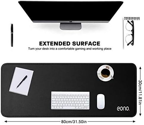 Amazon Brand Eono Large Gaming Mouse Mat, 800 x 300 x 3mm Extended Large Size Mouse Pad, Non-slip Rubber base, Waterproof Surface, Anti-Fray Stitched Edges, Compatible with Laser and Optical Mice