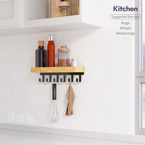 SWTYMIKI Schlüsselbrett mit Holztablett und 6 Haken - Multifunktionales Schlüsselhalter/Schlüsselboard, Schlüsselbrett mit Ablage für Flur, Schlafzimmer & Küche, Hängen Küchenbesteck, Eiche