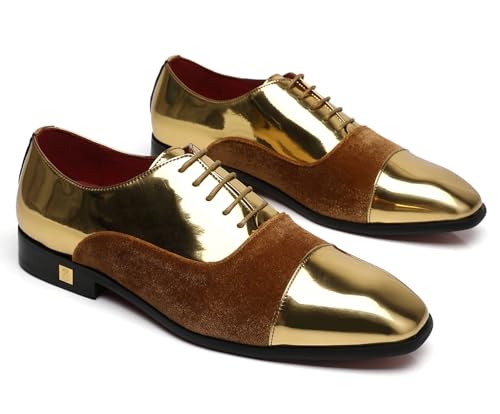 Erphpre Paul Men's Blake Oxfords Patent Leather Velvet Comfortable Dress Wedding Party Shoes Gold US 11