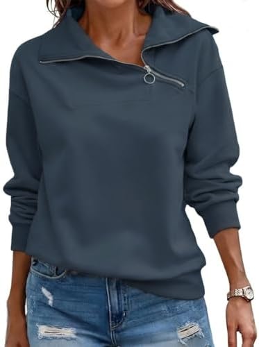 Cuptacc Pullover Damen Sweatshirt Herbst Quarter Zip Langarm Oberteile | Herbst,Winter,Quarter Zip,Stehkragen,Rollkragen,Casual,Elegant,Lässig,Schicke,Loose,Einfarbig,Baisc,Modisch