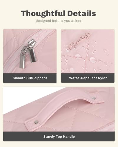 Image of Hynes Eagle Travel Makeup Bag for Women Puffy Cosmetic Organizer Pouch Open Flat Toiletry Bag for Toiletries Brushes Structured Base Light Pink