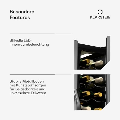 Klarstein Vinamour Weinkühlschrank 2 Zonen - 24 Flaschen, 5-18 °C, Touch-Steuerung, LED-Beleuchtung, Freistehend, Edelstahl-Doppeltür, Weinklimaschrank