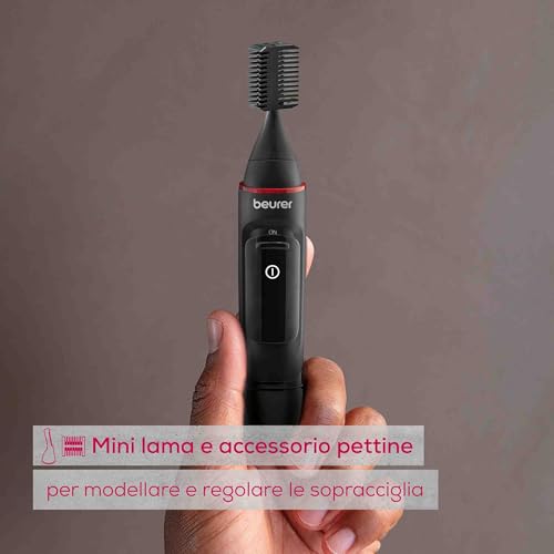 Beurer MN3X Rifinitore Di Precisione, Tagliacapelli A Batteria, 3 Accessori Di Alta Qualità, Rifinitore Per Modellare E Tagliare Peli Di Naso, Orecchie E Sopracciglia, Impermeabile - 3