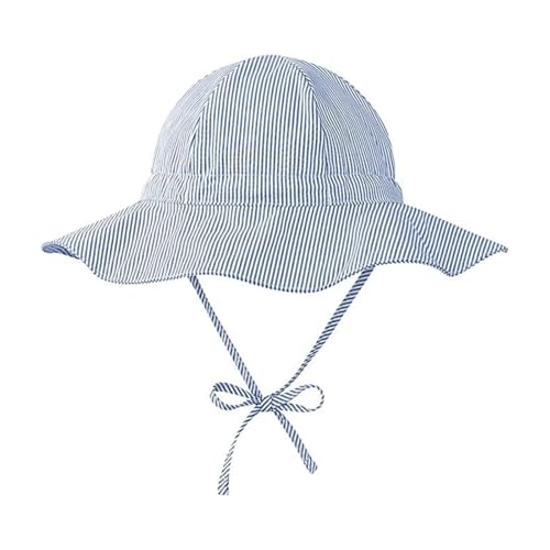 InfiniZer Chapeau de soleil pour bébé fille - En coton - Protection UV - Réglable - Pliable - Avec cordons de serrage, bleu, 2-3 ans