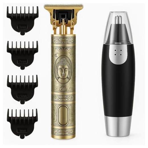Kit de Cuidados Masculinos 4 em 1, Máquina de Cortar Cabelo e Barbear Sem Fio, Aparador Nariz e Ouvido, Recarregável USB, Dourado/Preto