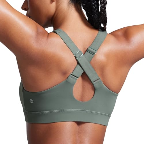 CRZ YOGA Damen Butterbreeze Überkreuzter Rücken Sports BH - V-Ausschnitt Verstellbare Träger Gepolstert Bra ohne Bügel Workout Läuft Top Grauer Salbei 40