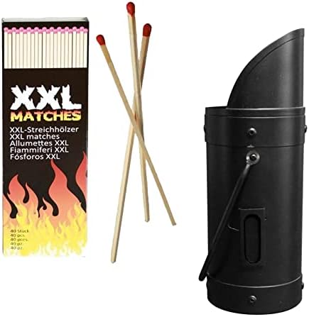 FB FunkyBuys Black Matchstick Holder with 40 Fireside Matches Heavy Duty Coal Scuttle Safety Matches Holder