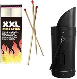 FB FunkyBuys Black Matchstick Holder with 40 Fireside Matches Heavy Duty Coal Scuttle Safety Matches Holder