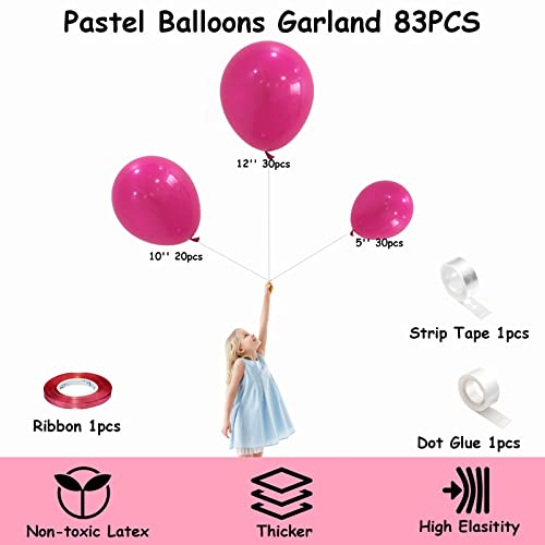 83Pcs Hot Pink Balloons 12/10/5 Inch Balloons Garland Arch Kit Helium Latex Balloons For Birthday Party Decorations Wedding Bridal Baby Shower Supplies With Strip, Dot Glue, Matching Ribbon #TOP2