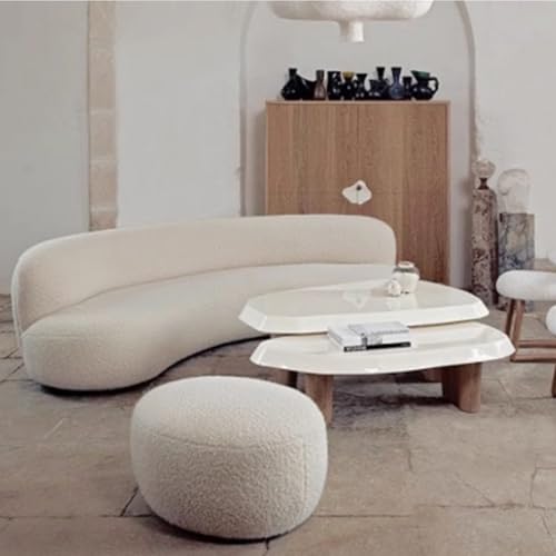 BEDOIN Canapé sectionnel incurvé moderne, canapé de salon demi-lune, rempli de mousse haute densité, tissu d'agneau sherpa, blanc