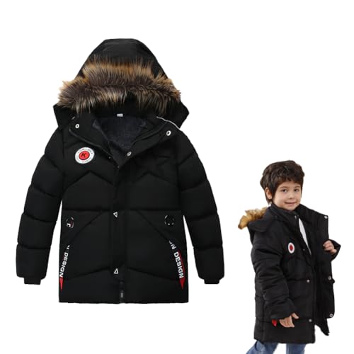 XIFAMNIY Boys Down Jacket Fur Collar Hood Thick Warm Winter Coat Parka Padded Outerwear 3-6T…