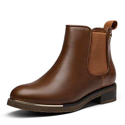 DREAM PAIRS - Bottes Chelsea pour femme - Bottes d'hiver pour femme - Empeigne en PU et empiècement en métal, marron, 41 EU Cover