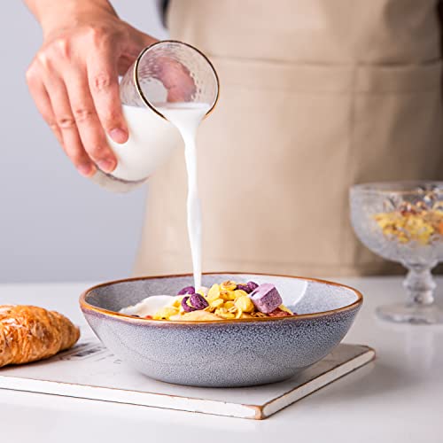 Amorarc Ceramic Cereal Bowls Set Of 6, 24 Oz Handmade Stoneware Bowls Set For Cereal Soup Salad, Stylish Kitchen Bowls For Meal, Dishwasher & Microwave Safe, Reactive Glaze Gray Blue #TOP3