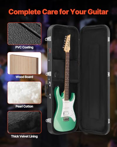Image of VEVOR Electric Guitar Hard Case, 43.11 in Rectangular Guitar Hard Case, With Lock Latch Keys Handle, PVC Padding Soft Lining Water-Resistant Hard Shell Guitar Cases, for 39 in Electric Guitars, Black
