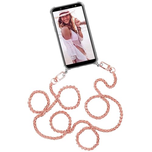 Coque cordon Samsung S25 Plus chaîne amovible collier protection or rose