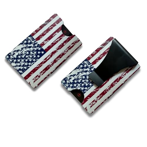Storus Smart Wallet RFID Blocking Card Holder Money Clip for Men, Military, Veterans, Patriots, Gift - Distressed American Flag