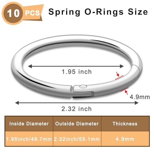 Image of CooBigo 10Pack 2 inch inch Large Round Carabiner Clips, Metal Spring O Rings for Organizer Key Rings, Paracord Keychain Lanyard, Pet Chains, Purse Hardware, Key Snap Hooks DIY Accessory (Sliver)