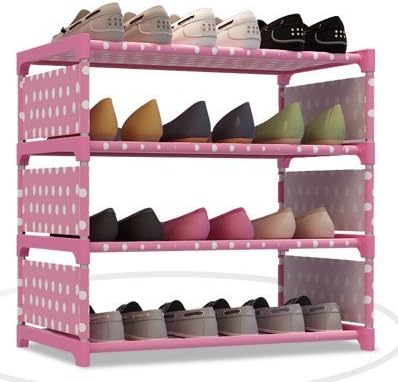 Wooinhome Portable Shoe Rack Closet with Non-woven Fabric Shoe Storage Organizer Cabinet (4-Tier, Pink)