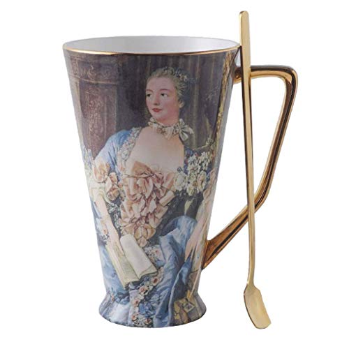 Tassen, Kaffeetasse Tasse, Porzellan-Tassen Kaffeetasse Mit Löffel Für Kaffee Tee Latte Oder Kakao, Frühstück Hafermehlkasse - 460Ml,F.