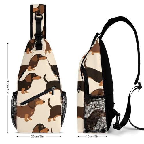 Men & Women Sling Backpack Satchel Bookbags Travel Rucksack Daypack - Multipurpose Anti-Theft Tool Backpack, Crossbody Chest Rucksack, Cartoon Dachshund Weiner Dog Pet Art2