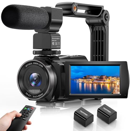 5K Video Camera Camcorder, 10X Optical Zoom 48MP UHD 30FPS Vlogging Camera for YouTube, Photography Recorder Camera with 270° 3″ Rotation Screen, Microphone, Stabilizer, Remote Control