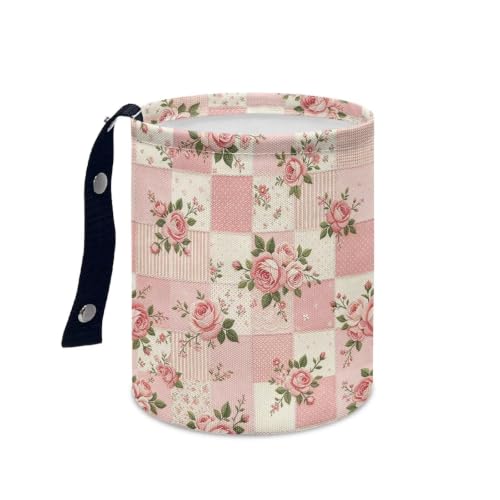Image of Pink Flower Print Car Trash Can Portable Collapsible Back Seat, Front Seat, Floor, or Hanging Headrest Waste Basket Car Accessories Interior