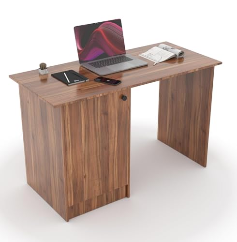 Image of 55 * 120 * 75 CM Engineered Wood Office Desk with Closed Cabinet & Storage Shelves for Storing Books, Stationery | Tabloft Executive Table for Office | 1 Year Warranty- Lyon Walnut