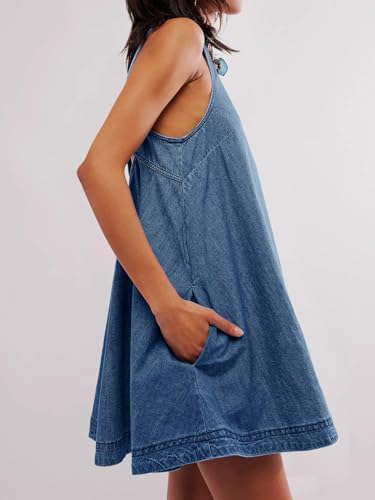 Image of utcoco Women's 2026 Summer Sleeveless Denim Mini Dress Back Cut Out A Line Swing Jean Tank Dress