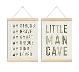 ULEGIE Boy Nursery Decor Posters Framed with Wood Hanger, Little Man Cave Sign for Boys Kids, Boys Room Decor, Toddler Room Decor, Positive Affirmations for Kids Decor, Art Prints for Nursery Playroom Bedroom, 2 Pack 12 x 16 Inches