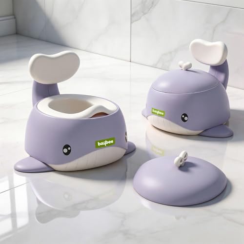 Image of Baybee Dolphin Potty Seat for Kids 2-5 Years | Baby Toilet Seat with Back Support & Anti Slip Base | Portable Potty Training Seat with Grip Handle | Baby Toilet Chair for Kids Boys Girls (Purple)