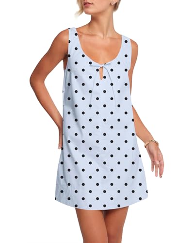 Image of OLAPTA Women Sleeveless Summer Mini Tank Dress Tie Up Loose Fit Sundress Scoop Neck Casual Trendy Short Dresses with Pockets