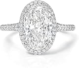 1CT-3CT Elongated Oval Halo Moissanite Engagement Rings for Women Handmade Wedding Bridal Ring Pave Setting Silver 10k 14k 18k Solid Gold Anniversary Promise Ring (Main Stone : 3.00 Carat)