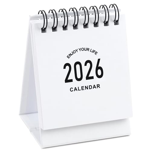 Mini Desk Calendar 2026-2027 - January 2026 until June 2027 Small Desktop Calendar Mini Daily Schedule 250gsm Thick Paper Twin-Wire Binding with Stickers for Home Office School (Mini white)