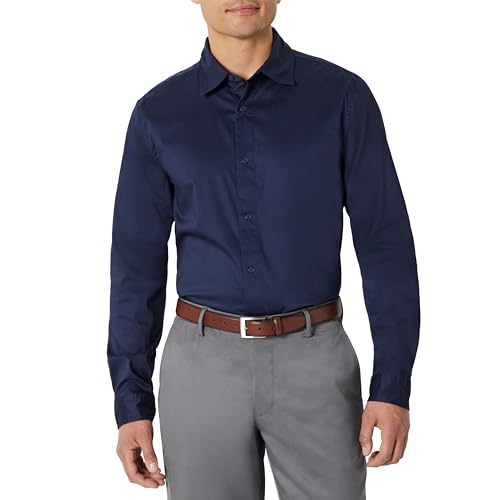 Deal: Amazon Essentials Men's Slim Fit Long Sleeve Wrinkle Resistant Stretch Dress Shirt, Navy, X-Large