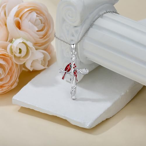 Image of RMREWY Cross Bee /ladybug /Butterfly /Dragonfly /Red Cardinal Necklace for Women 925 Sterling Silver Cross Pendant Necklace Animal Lovers Jewelry Christmas Gifts for Women Mother Grandma