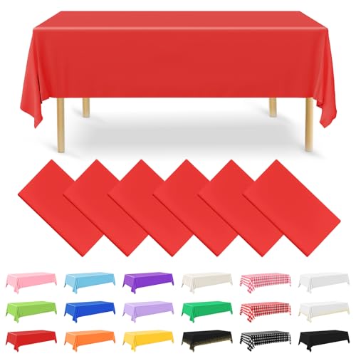 NACHLYNN 6 Stück Einweg Tischdecke 137 x 274 cm Rot Rechteckige Tischabdeckung Wasserdicht Gartentischdecke für Festivals Party Hochzeiten Brautpartys Geburtstag Dekorationen