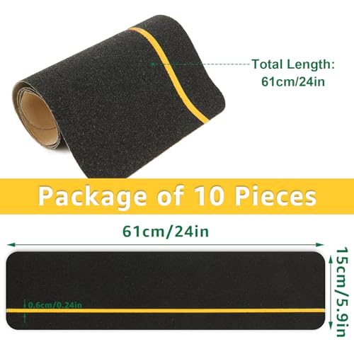 Wopplxy WPUS-STAIRTREAD-10PS-GNBK-240426 10 Pcs 6 Inch X 32 Inch Anti Slip Stair Tread With Reflective Stripe, Black Grip Tape For Stairs Adhesive Non Skid Tape Outdoor Traction Treads Staircase Step Treads Friction Abrasive thumb #1