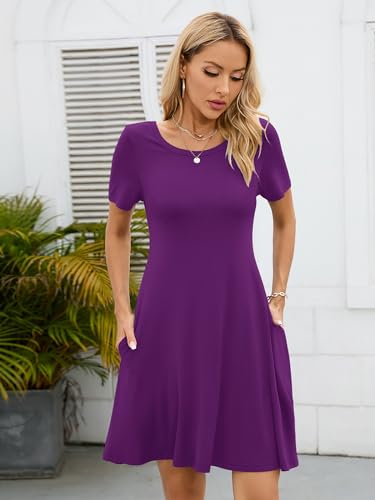 Image of KORSIS Summer Women's Dress Casual T-Shirt Short Sleeve Dresses Swing Flowy Beach Vacation Work Sundress with Pockets