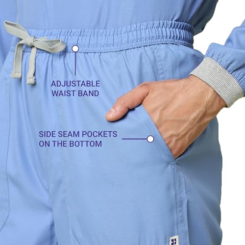 Image of KNYA Active Men's 5-Pocket Longsleeves Scrubs | Set of Top & Bottom | V Neck | Breathable Fabric | Comfortable | Durable | Uniform for Doctors, Nurses and Dentists (S, Ceil Blue)