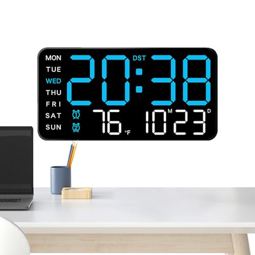 Generico Orologio Digitale da Parete a Batterie | Ampio Display LED con Indicatore Temperatura Decorativo,Orologio Per Camera Da | per Uffici Camera Garage Esterno Terrazzo Piscina Palestra Scuola