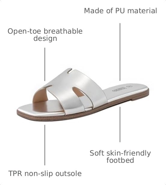 Image of Rihero Flat Sandals Women Dressy Comfortable Slip On Leather Slide Sandals