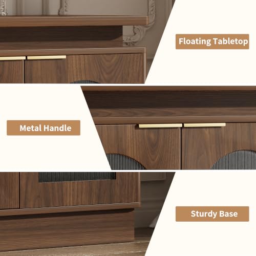 Image of LKTART 65.3 inch Sideboard Buffet Cabinet with Arched Doors LED Lights,Walnut