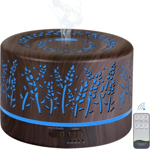 500ml luchtbevochtiger, Aromadiffuser 500ml oil diffuser, aromatherapie diffuser ultrasone voor etherische oliën, BPA-vrij, voor thuis, slaapkamer, kantoor, yoga
