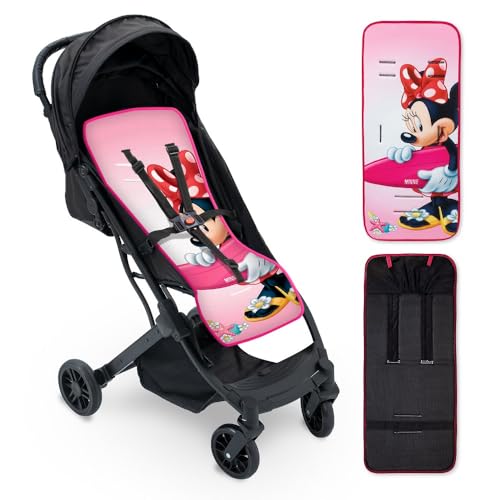 Interbaby Colchoneta Silla Paseo Universal para Verano | Transpirable y Cómoda | Funda Carro Bebe 100% Algodón, 84x34cm, Protectores para Arnés | Funda Silla Paseo Sport Minnie