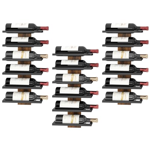 Image of Hoctieon 3-Set 6 Tier Wall Mount Wine Rack, Wall Mounted Wine Bottle Racks for Display and Storage, Hanging Bottle Holder, for Living Room, Dining Room, Bar, Wine Cellar, Rustic Brown