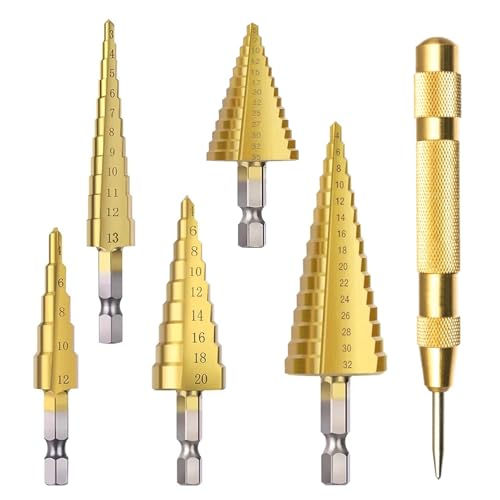 5 Piezas Broca Escalonada para Metal, con 13 mm Punzón Central Au...