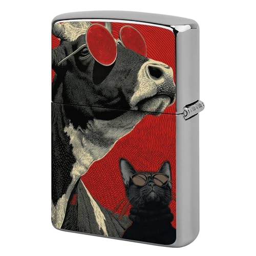 ライターケース ZIPPO/ジッポー兼用ケース うし ネコ ジッポライターカバー 互換性のある 軽量 おしゃれ 両面プリント メンズ レディース 贈り物